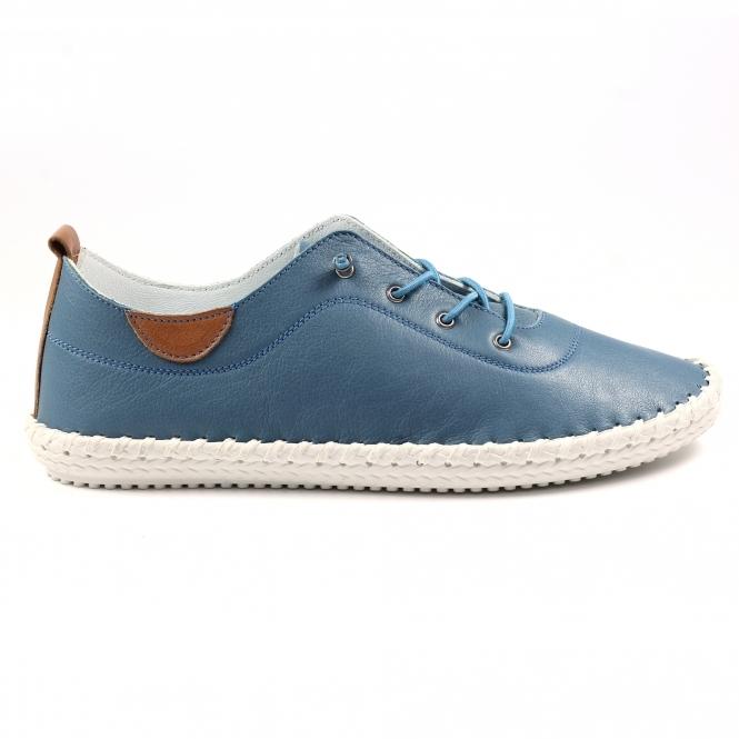 lunar St. Ives Mid Blue Leather Plimsoll