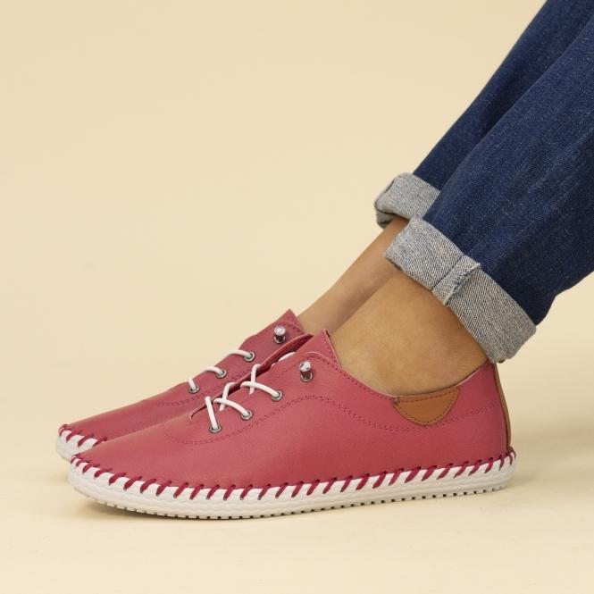 Lunar St. Ives Raspberry Leather Plimsoll