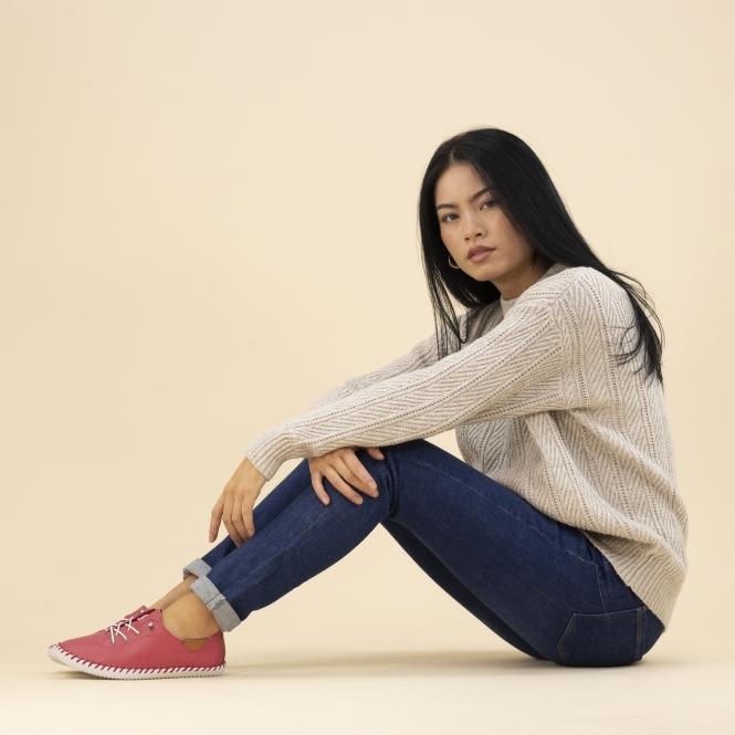 lunar St. Ives Raspberry Leather Plimsoll