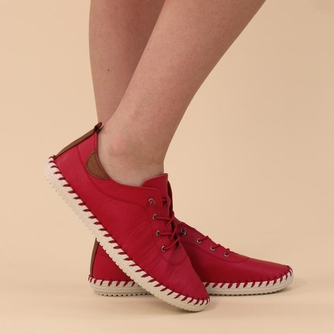 Lunar St. Ives Red Leather Plimsoll