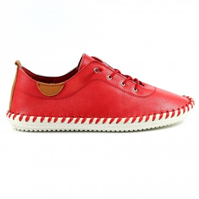 lunar St. Ives Red Leather Plimsoll
