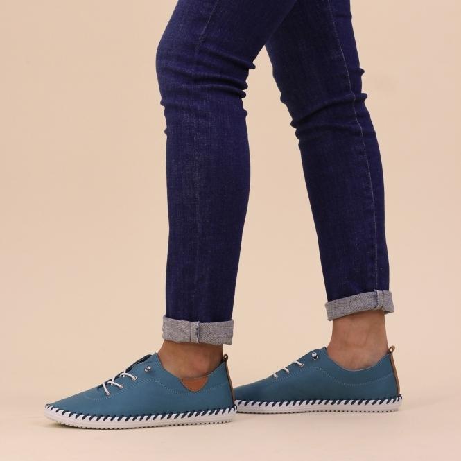 Lunar St. Ives Teal Leather Plimsoll