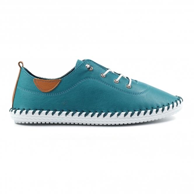 lunar St. Ives Teal Leather Plimsoll