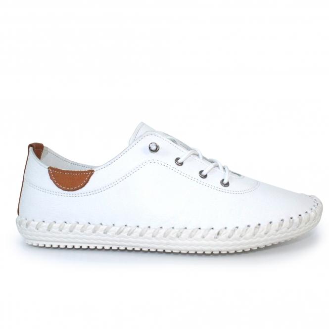 lunar St. Ives White Leather Plimsoll