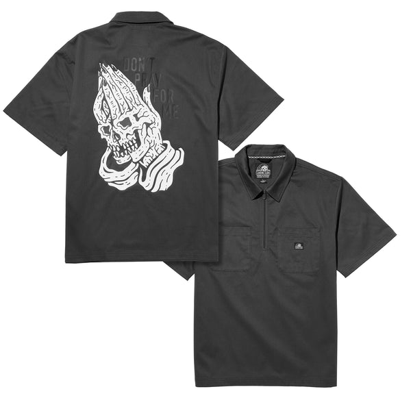 Lurking Class Don't Pray For Me Quarter Zip Work Shirt - Grey