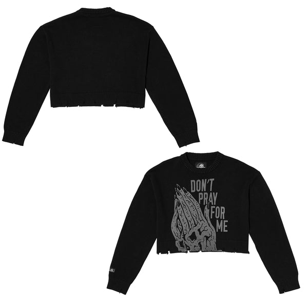 Lurking Class Don't Pray For Me Women's Cropped Sweater - Grey