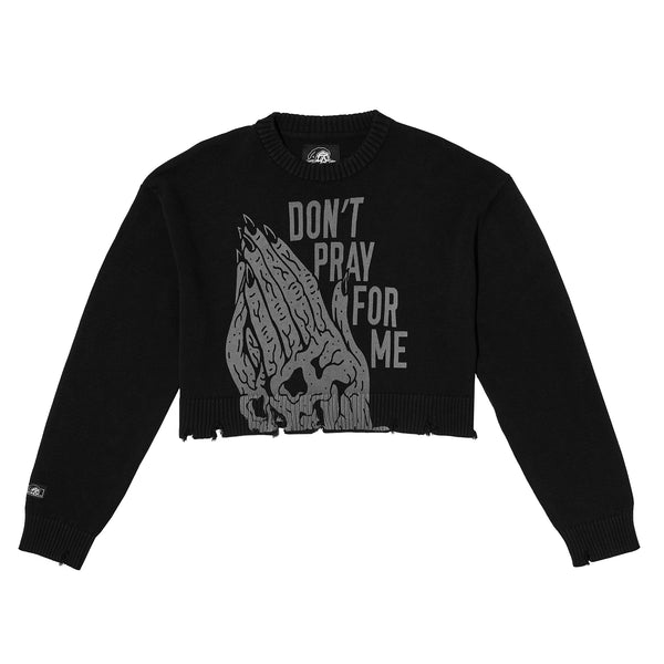 lurking class Don't Pray For Me Women's Cropped Sweater - Grey