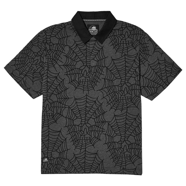 lurking class Web Skull Polo Shirt - Grey