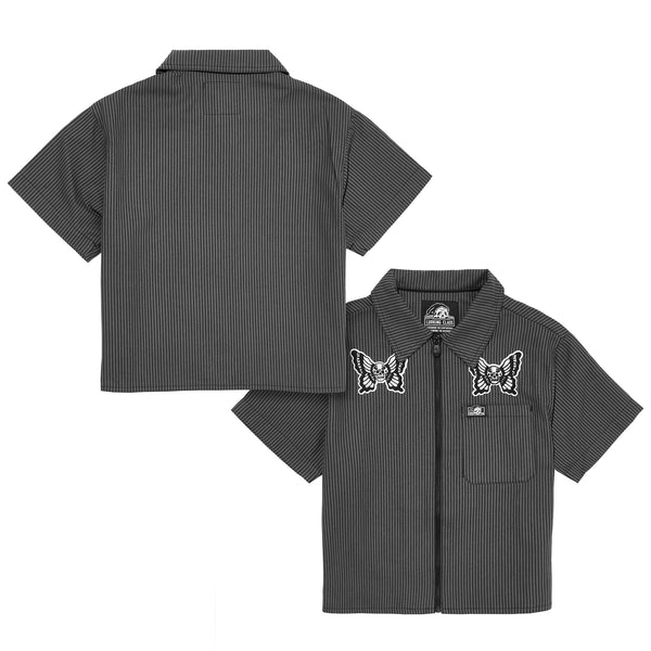 Lurking Class Skullfly Women's Crop Work Shirt - Black