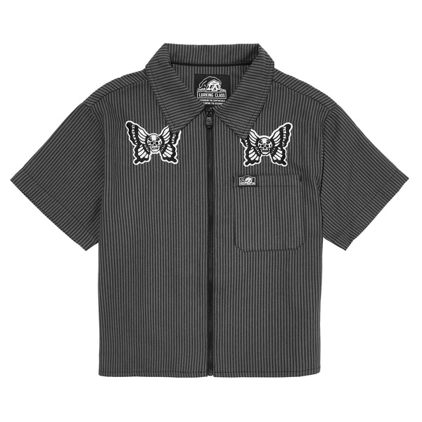 lurking class Skullfly Women's Crop Work Shirt - Black