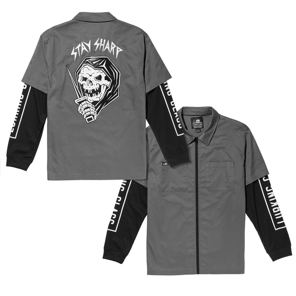 Lurking Class Stay Sharp Zip Up Work Shirt - Charcoal