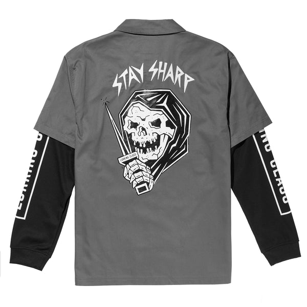 lurking class Stay Sharp Zip Up Work Shirt - Charcoal