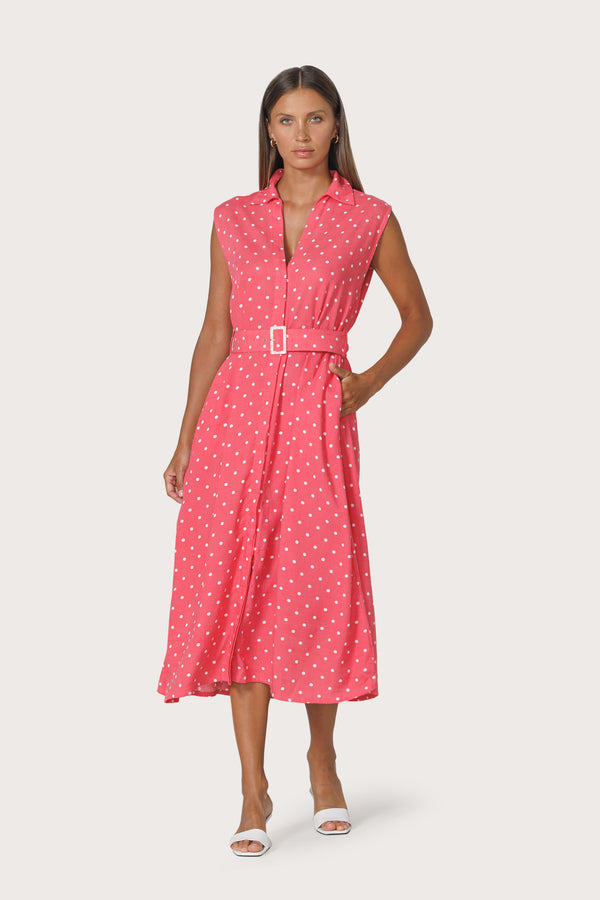 Lusana Chloe Belted Linen Shirt Dress In French Spot
