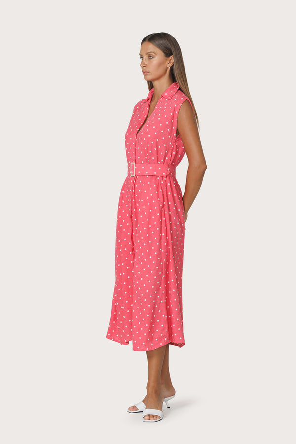 Lusana Chloe Belted Linen Shirt Dress In French Spot