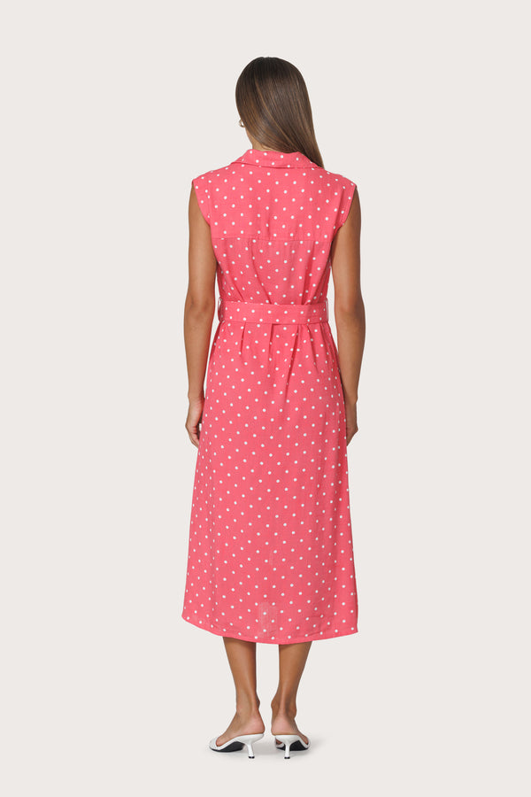 Lusana Chloe Belted Linen Shirt Dress In French Spot