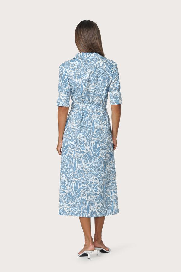 Lusana Chrissie Belted Maxi Poplin Dress In Botanical