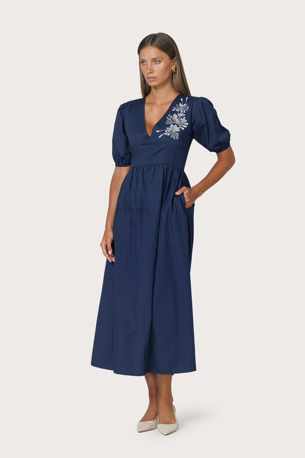 lusana Coco Dress Embroidered Poplin Dress in Byzantine