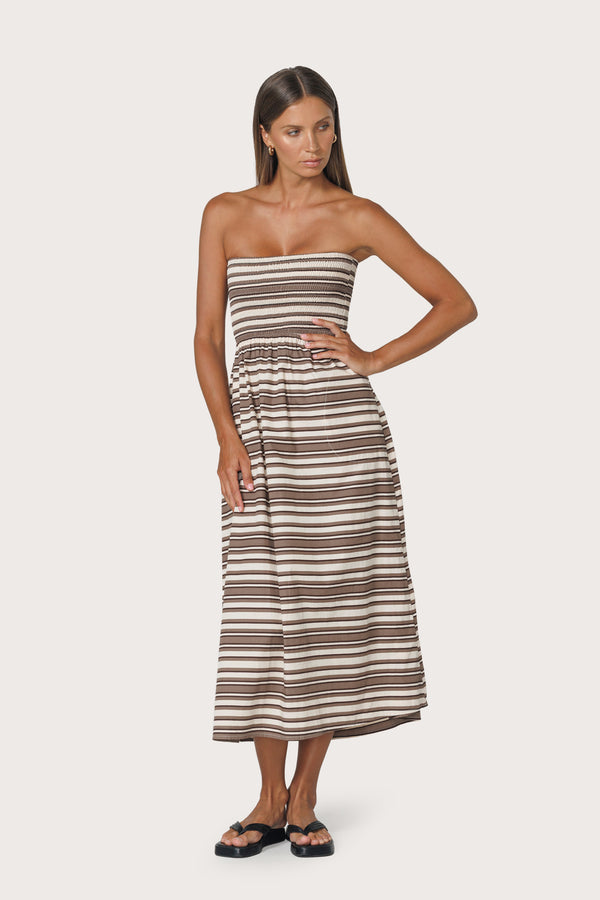 lusana Dion Strapless Poplin Dress in Beachmark Stripe