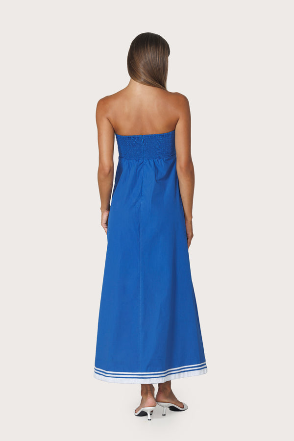 Lusana Etta Embroidered Poplin Dress In Sapphire Stripe