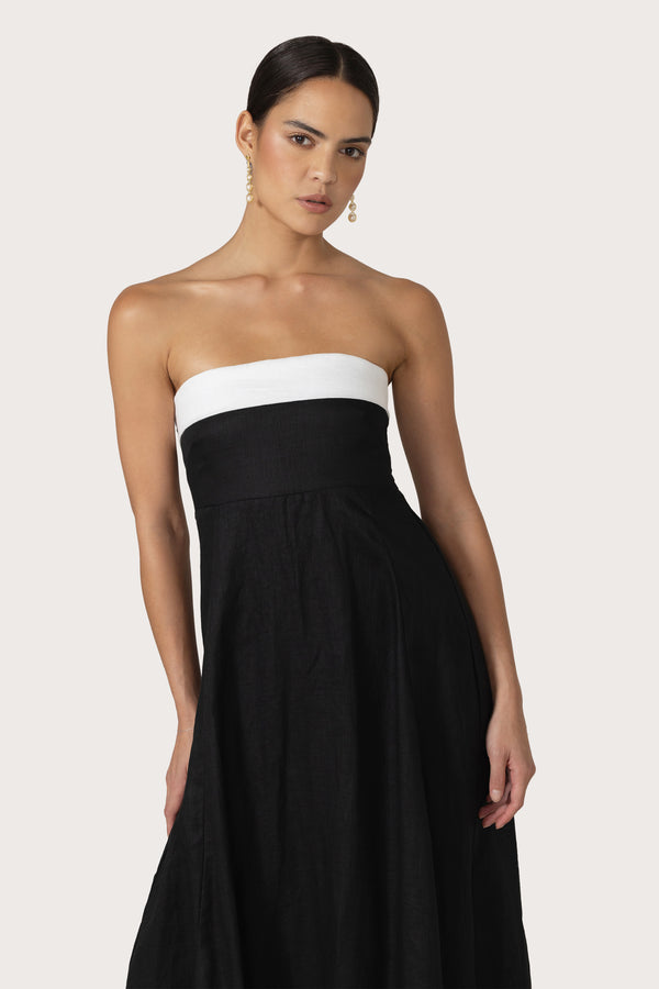 Lusana Alora Maxi Linen Dress In Black White