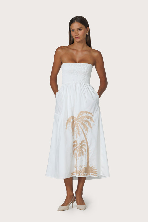 Lusana Dion Strapless Embroidered Dress