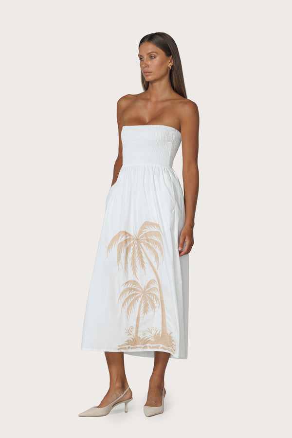Lusana Dion Strapless Embroidered Dress