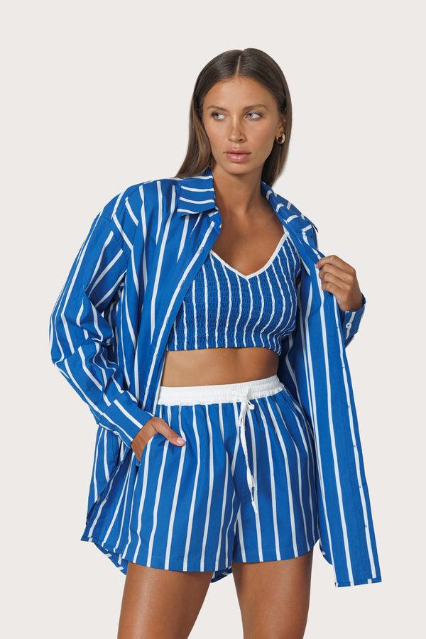 Lusana Donovan Poplin Short In Vacay Stripe