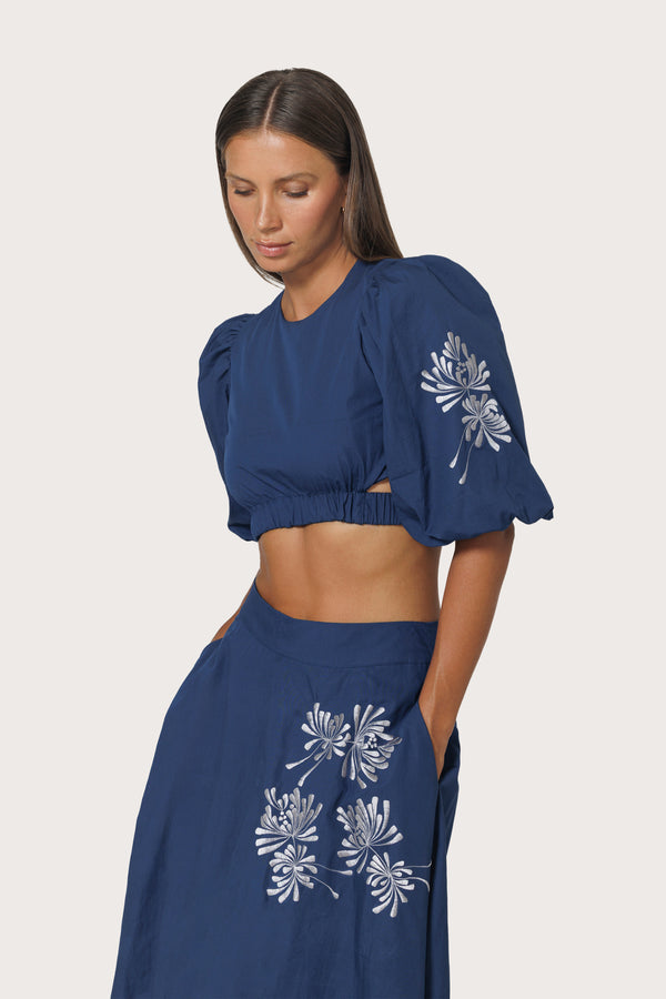 lusana Elanor Embroidered Poplin Top in Byzantine
