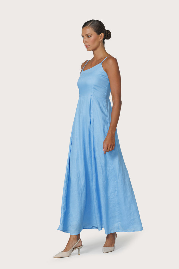 Lusana Elise Linen Dress In Neu Bleu