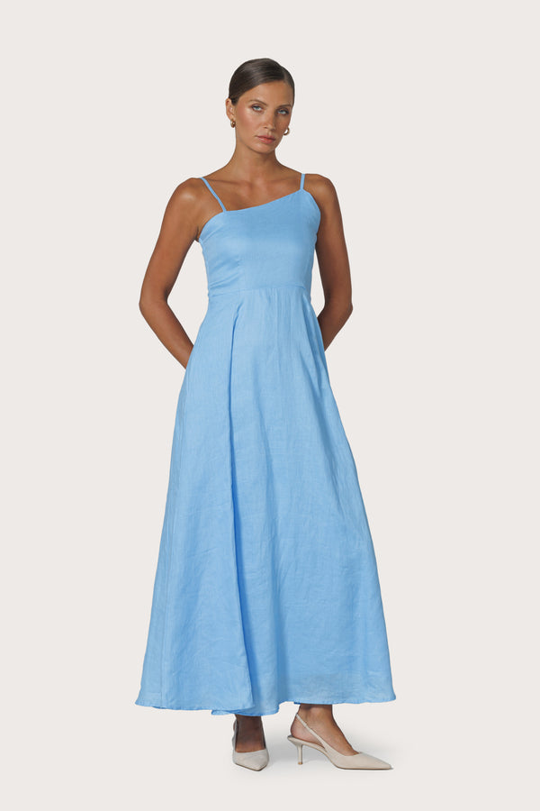 lusana Elise Linen Dress in Neu Bleu