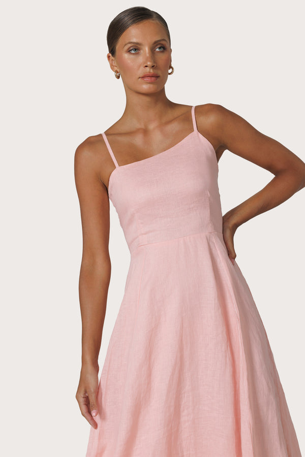 Lusana Elise Linen Dress In Pink Lady
