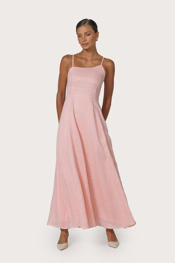 Lusana Elise Linen Dress In Pink Lady
