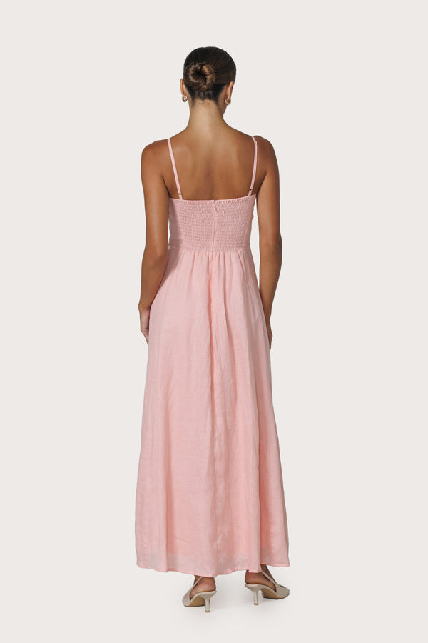Lusana Elise Linen Dress In Pink Lady