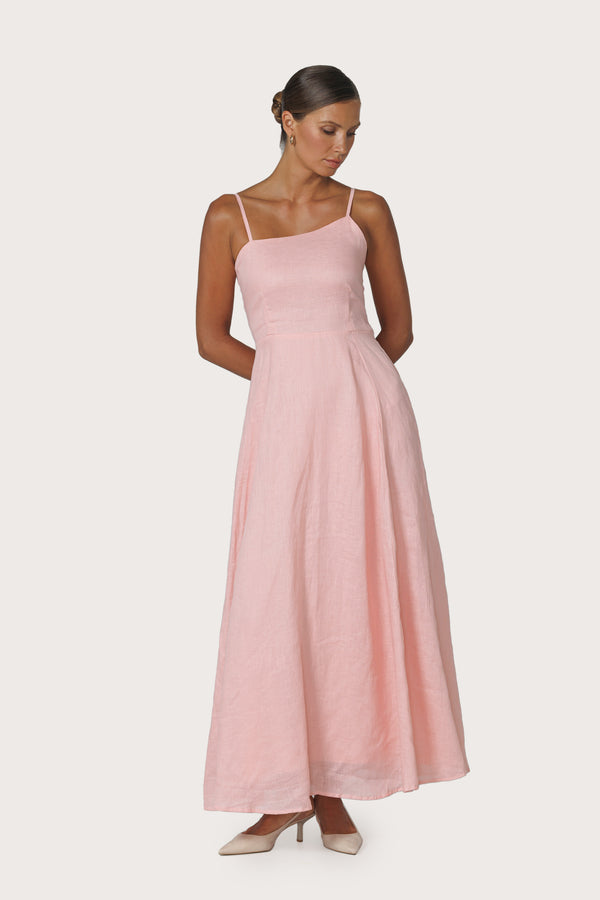 lusana Elise Linen Dress in Pink Lady