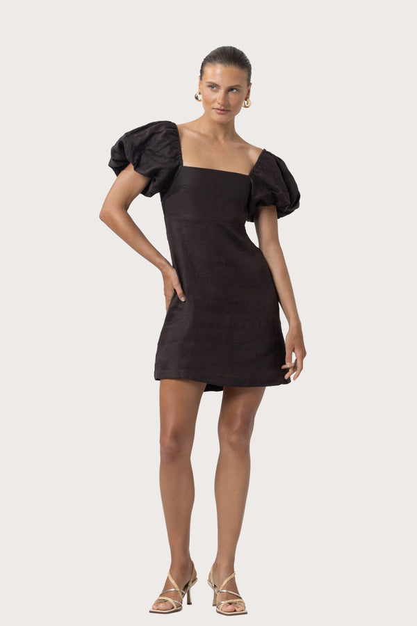 Lusana Gracie Linen Mini Dress In Coffee