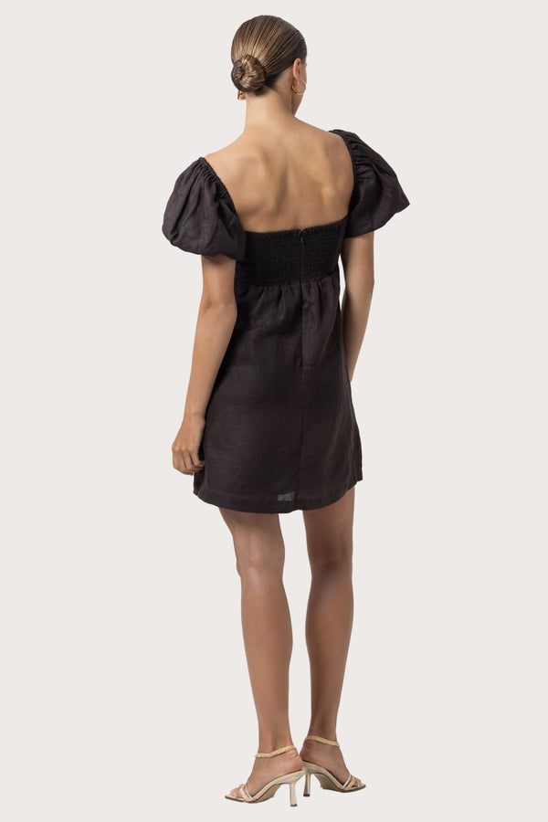 Lusana Gracie Linen Mini Dress In Coffee