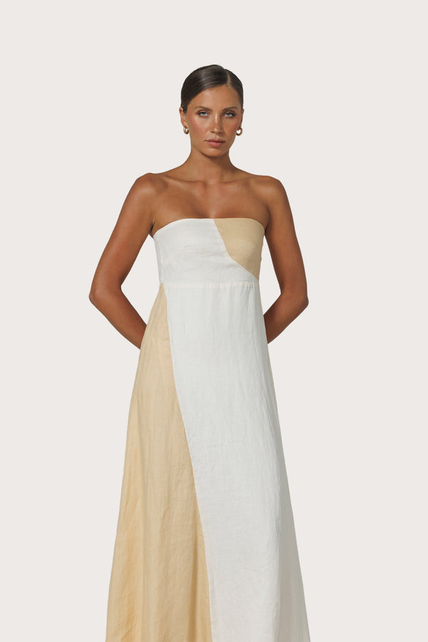 Lusana Harlow Contrast Maxi Linen Dress In Chalk