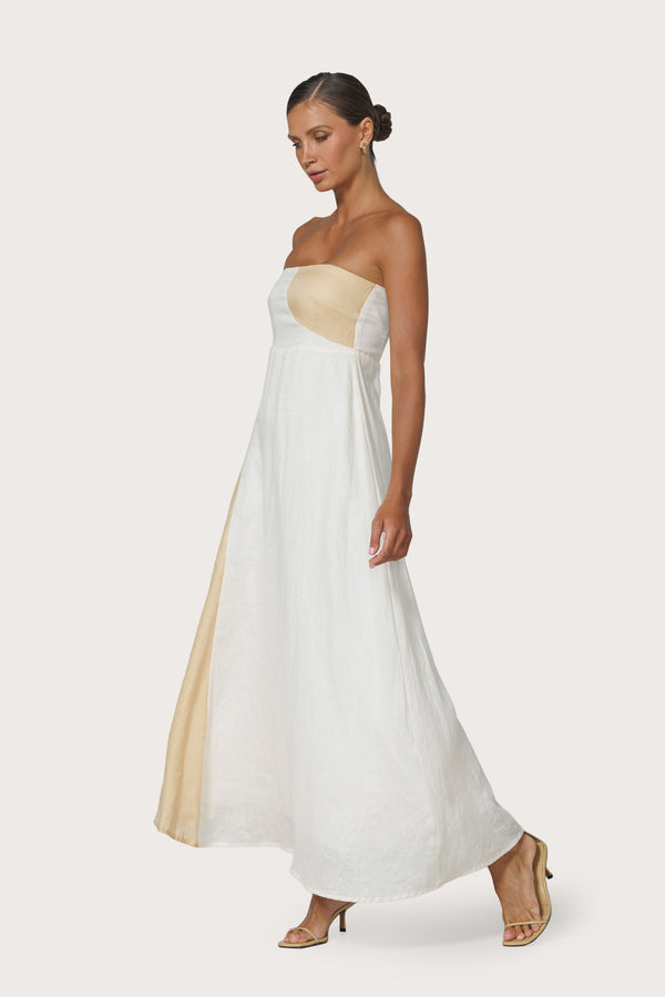 Lusana Harlow Contrast Maxi Linen Dress In Chalk