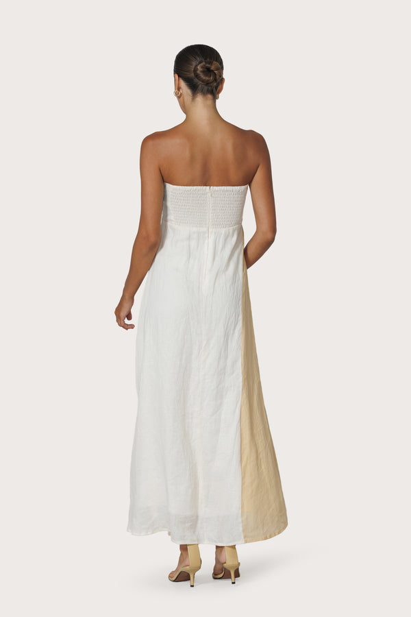 Lusana Harlow Contrast Maxi Linen Dress In Chalk