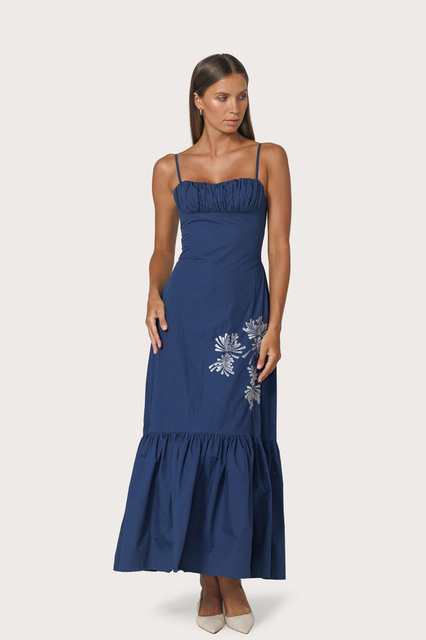 Lusana Jewel Embroidered Poplin Dress In Byzantine