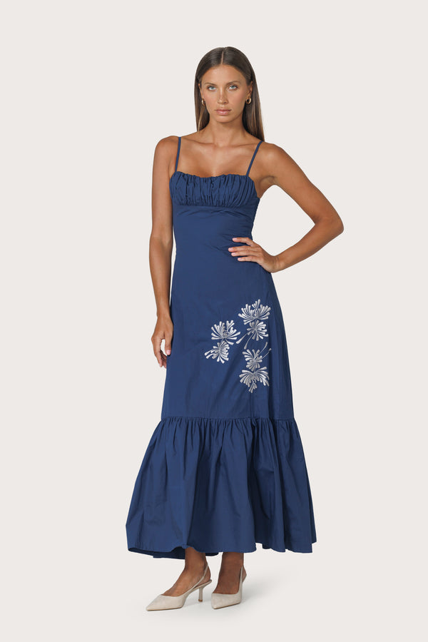 lusana Jewel Embroidered Poplin Dress in Byzantine