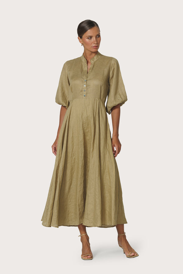 Lusana Kenny Linen Maxi Dress Cafe