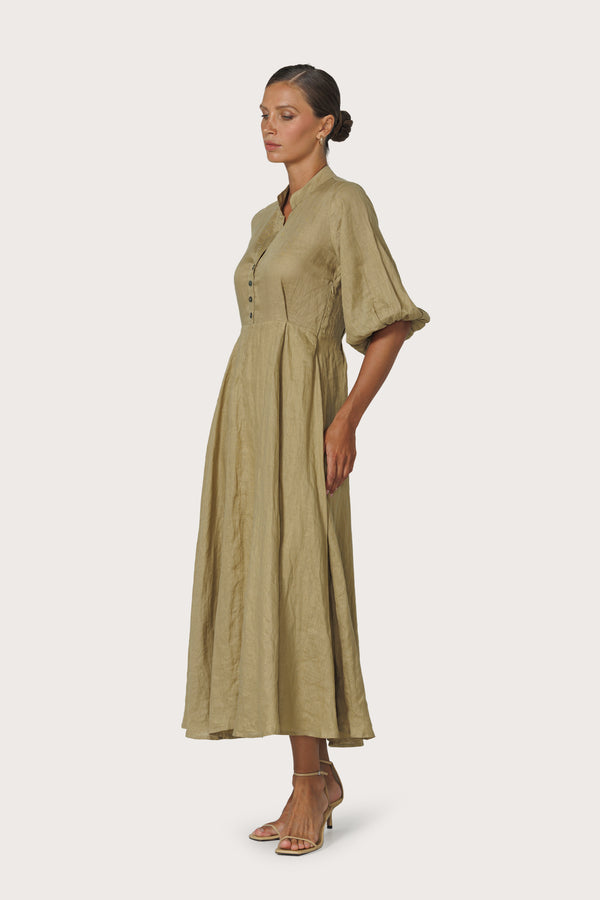 Lusana Kenny Linen Maxi Dress Cafe