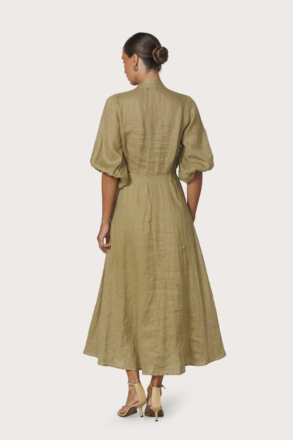 Lusana Kenny Linen Maxi Dress Cafe