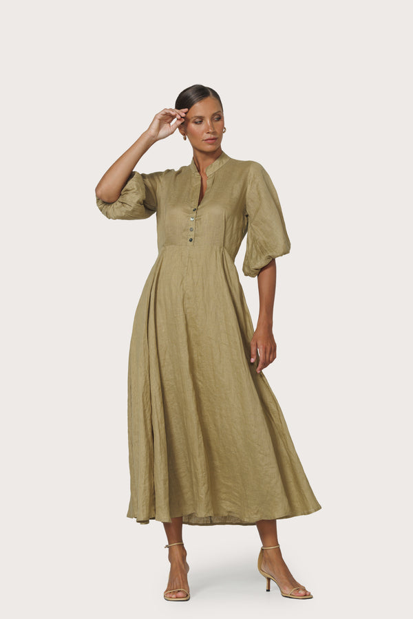 lusana Kenny Linen Maxi Dress Cafe