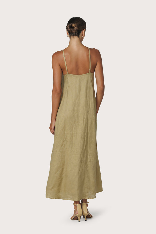 Lusana Marra Pleated Linen Maxi Dress In Cafe