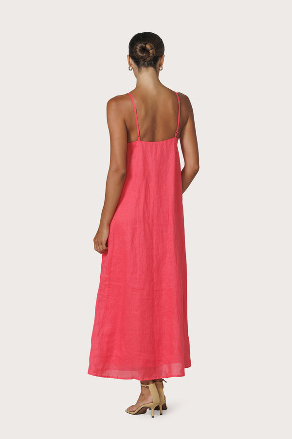 Lusana Marra Pleated Linen Maxi Dress In Melon