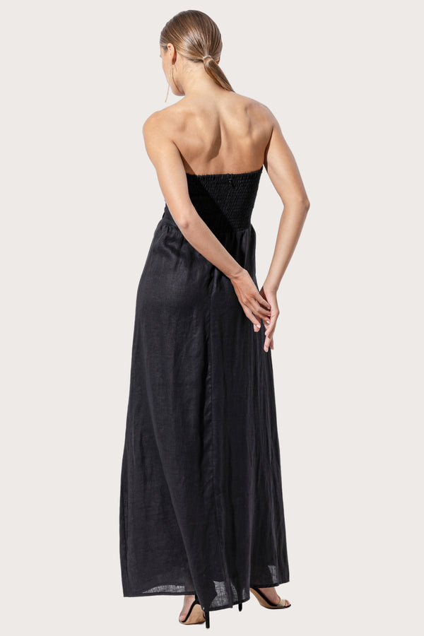 Lusana Melody Linen Maxi Dress In Black