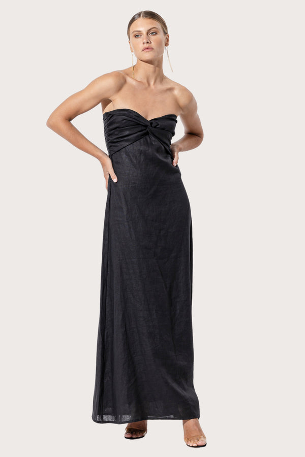 Lusana Melody Linen Maxi Dress In Black