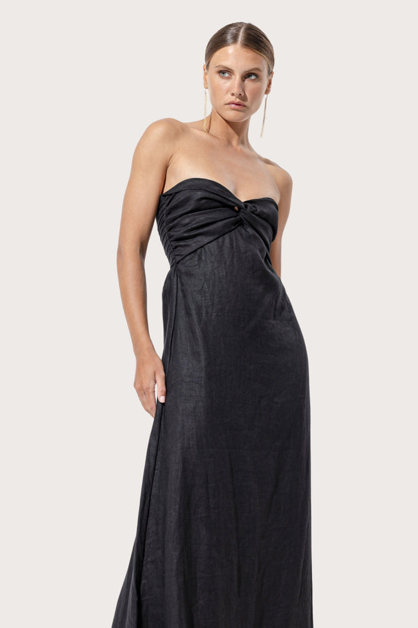 lusana Melody Linen Maxi Dress in Black